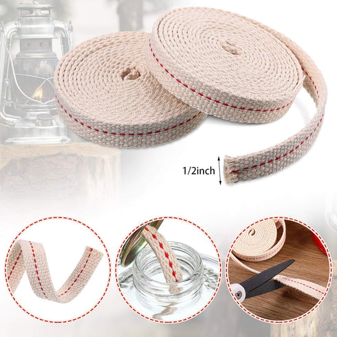 5 Rolls Oil Lamp Wicks Flat Oil Lanterns Wicks with Stitch for Oil Lamps and Candle Burners, 30 Feet (Red, 1/2 Inch)...