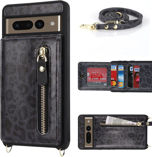 for Google Pixel 7 pro Case with Card Holder for Women,Pixel 7 pro Phone Case Wallet with Strap Credit Card Slots Crossbody with Kickstand Zipper ...