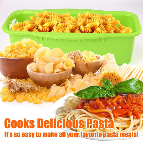 Microwave Pasta Cooker with Strainer Lid- Quickly Spaghetti Cooker- No Sticking or Waiting For Boil- Perfect Make Pasta Every Time- For Dorm, Kitc...