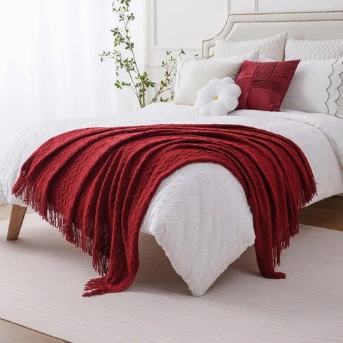 BATTILO HOME Christmas Red Throw Blanket for Couch, Textured Soft Burgundy Throw Blankets, Decorative Knitted Red Blanket for Sofa Bed Living Room...