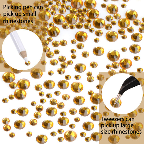LPBeads 6400 Pieces Hotfix Rhinestones Topaz Flat Back 5 Mixed Sizes Crystal Round Glass Gems with Tweezers and Picking Rhinestones Pen...