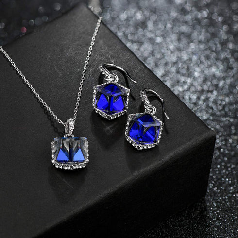 EVEVIC Colorful Cubic Austrian Crystal Pendant Necklace Earrings for Women 14K Gold Plated Hypoallergenic Jewelry Set...