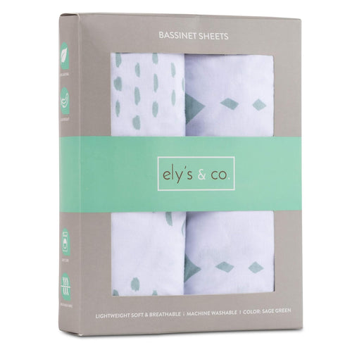 Bassinet Sheets Fitted Cover - Flexible Fit 100% Soft Jersey Knit Cotton - Neutral Grey Sage Diamond - 2 Pack Set...