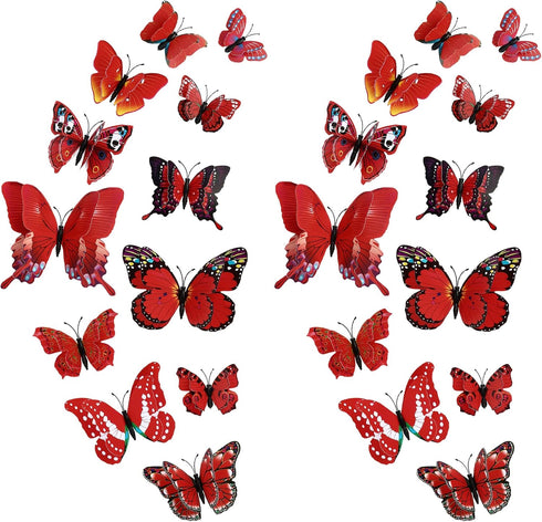 24PCS Butterfly Wall Decals Removable 3D Butterflies Decor for Wall Sticker Mural Stickers Home Decoration Kids Room Bedroom Decor (Double Layer-R...