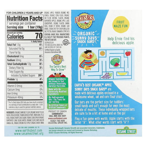 Earth's Best, Sesame Street Sunny Days Apple Snack Bars, (7-0.67 Oz) 4.69 Oz...
