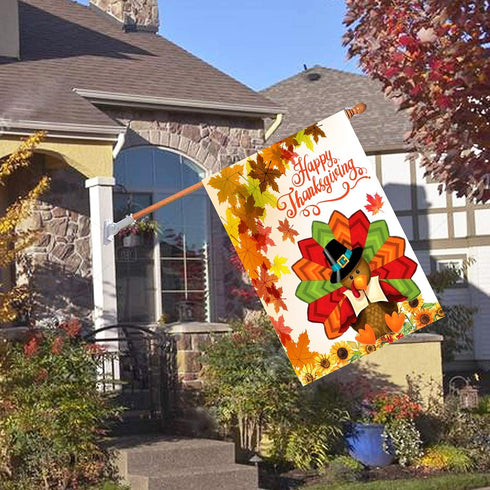 Wamika Happy Thanksgiving Day Turkey Garden Flag Pumpkin Sunflower Double Sided Flags 12" x 18" Maple Leaves Fall Autumn Harvest Rustic Small Gard...