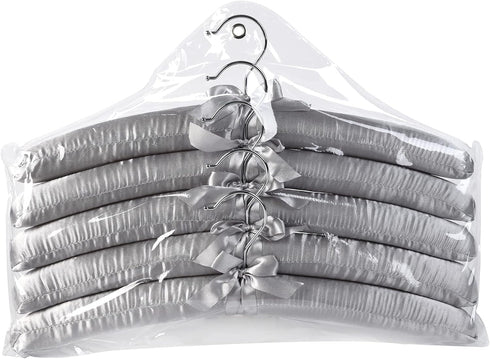 Grey Satin Padded Sweater Hangers 5 Pack, Blouse Hanger with Thick & Soft Foam for Bridal Wedding Dress Lingerie, Smooth Silk Covered Shirt Hanger...