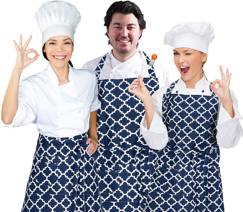 Kitchen Cooking Aprons with 3 Pockets for Men Women - Cotton Adjustable Professional Grade Chef Apron for Kitchen, BBQ & Grill (Blue)...