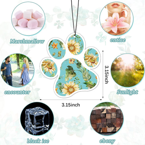 12 Pack Car Air Freshener Dog Paw Shape Hanging Incense Chips Car Rearview Mirror Pendant Cute Pet Odor Eliminating Air Freshener for Car, Mixed S...