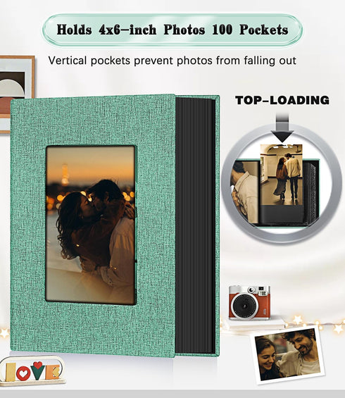Photo Album 4x6 Photos,Linen Cover Slide-in Photo Book Holds 100 Photos with 50 Black Pages for Family,Wedding,Anniversary,Baby and Holiday Pictur...