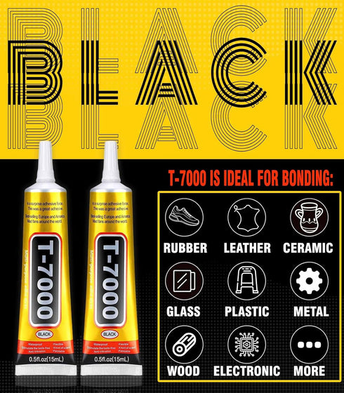 T-7000 Black Adhesive Glue for Phone, Waterproof Jewelry Glue Precision Craft Adhesive for Cell Phone Screen Repair Glass Wood Crafts Metal and St...