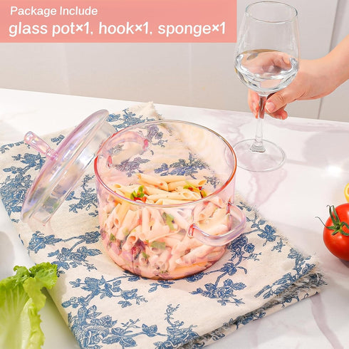 1.5L/51oz/6cups, Pink Glass Pots for Cooking on Stove, Glass Pot, Glass Pots for Cooking, Glass Cooking Pot, Glass Saucepan, Heat Resistant, Simme...