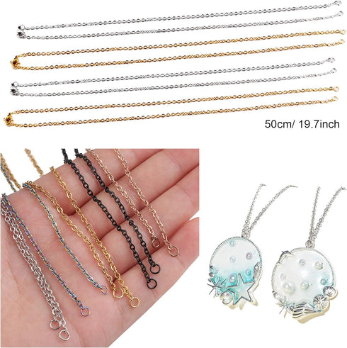 Allazone 35 PCS Open Bezel Charms, 28 PCS Sea Theme Open Bezels for Resin 7 Style Alloy Frame Pendants 2 Color Hollow Resin Frames with Necklace f...