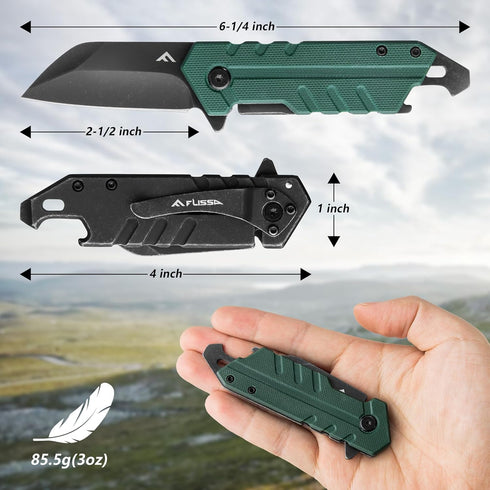 FLISSA Folding Knife, 4" Small Pocket Knife with Bottle Opener and Slotted Screwdriver, Dual Craftsman Handle, EDC Pocket Knife for Hunting, Survi...