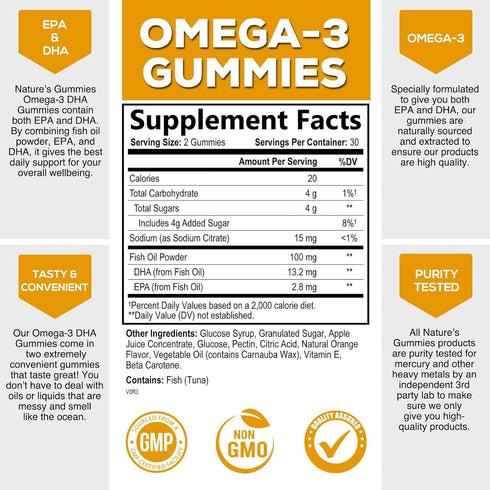 Omega 3 Fish Oil Gummies, Extra Strength Omega Fish Oil Supplement, High Absorption for Joint, Heart & Brain Support, Nature's Heart Healthy Omega...