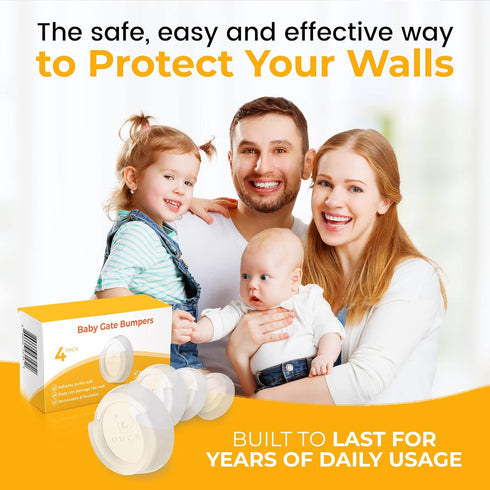 Baby Gate Wall Protectors - Clear, Self-Adhesive Bumpers for Safety Gates - Removable, Reusable & Washable Padding | Essential Accessories for Chi...