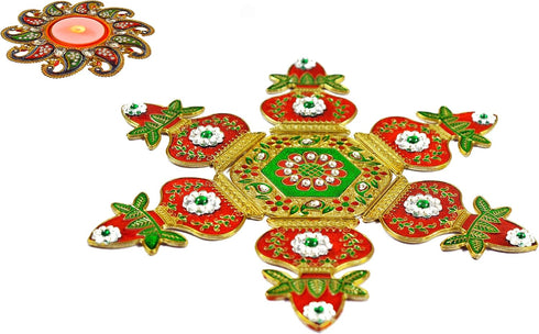 Meenari Decorative Diwali Rangoli Set-White Kundan Stones Decorations (Set of 7 Pieces)...
