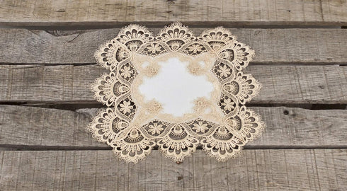 Gold European Lace and Antique Jacquard Fabric Doily, Placemat (14 Inch Square)...