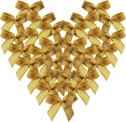 50pcs 1-Inch Mini Ribbon Bows for Crafts Metallic Ribbon Ornaments Mini Christmas Bows Appliques Craft for Sewing,Scrapbook(Gold)...