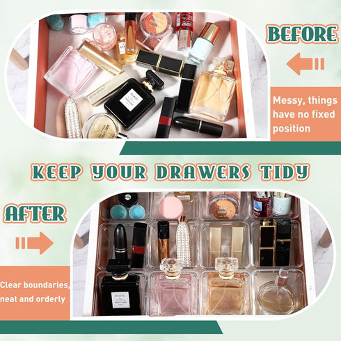 Tioncy 8 Pcs Clear Drawer Organizers 3" x 3" x 2" Stackable Small Makeup Vanity Storage Bins Small Desk Drawer Organization Clear Container Divide...