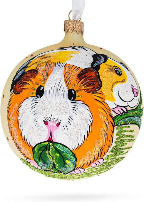 Adorable Guinea Pigs Glass Ball Christmas Ornament 4 Inches...