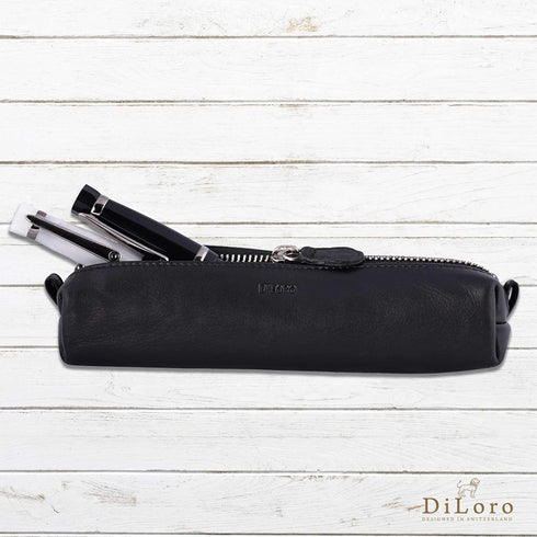Leather Zippered Fountain Ballpoint Rollerball Pens and Pencils Case Holder Pouch Genuine Full Grain Soft Nappa Leather (Black)...