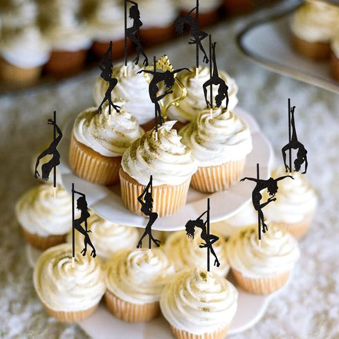 36 PCS Pole Dance Girl Cupcake Toppers Black Glitter Pole Dancing Cupcake Picks Bachelorette Bridal Shower Birthday Party Cake Decorations Supplie...