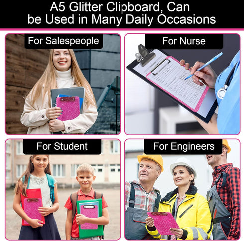 A5 Size Clipboards,Glitter Clipboard with Low Profile Clip,Sparkle Plastic Clipboard,Cute Hanging Clipboard for Office Supplies Clipboards for Kid...
