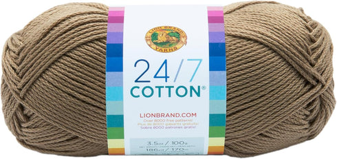 Lion Brand Yarn Lightweight 24/7 Cotton Yarn for Knitting, Crocheting, and Crafts, Taupe, 1 Pack...