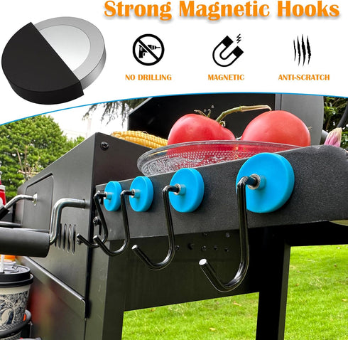 4 Pack Strong Magnetic Grill Hooks, Heavy Duty Grill Hooks for Utensil, Powerful Magnetic Hooks for for Refrigerator Kitchen Traeger Blackstone Pi...
