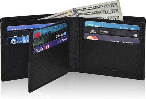 Handmade RFID Leather Bifold Wallets For Men in Multiple Colors offering 9 Cards and 1 ID Slots...
