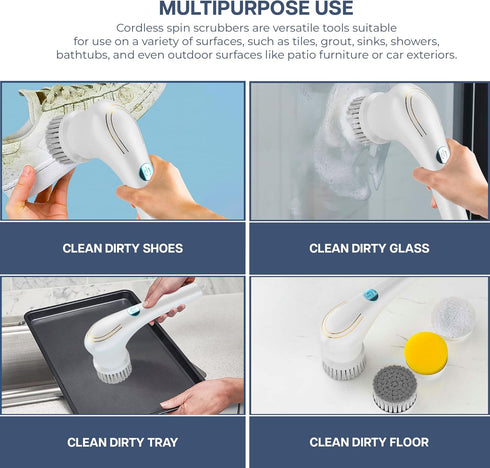 Electric Scrubber, Handheld Cleaning Brush, Includes 5 Replaceable Heads, Bathroom, Kitchen, Floor, Dish, Shoe, Glass - Multifunctional Home Acces...