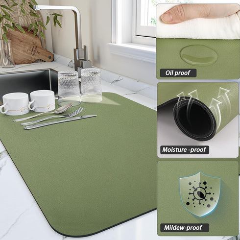 Dish Drying Mat for Kitchen Counter, Heat Resistant Drainer Mats with Non-slip Rubber Backed, Hide Stain Kitchen Super Absorbent Draining Mat, Eas...