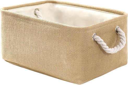 TheWarmHome Decorative Basket Rectangular Fabric Storage Bin Organizer Basket with Handles for Clothes Storage (Beige, Medium-1Pack,13.8L*9.8W*6.7...