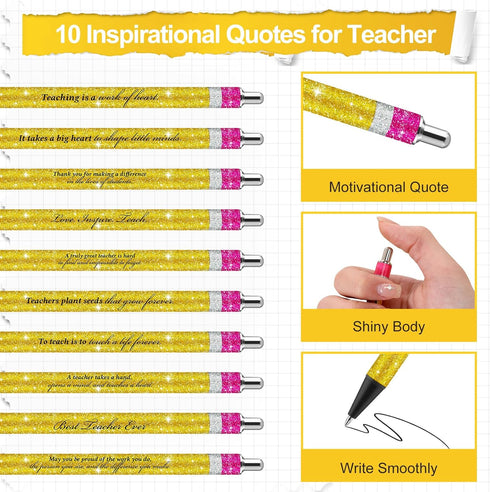 10 Set Teacher Appreciation Gifts Bulk 10 Teacher Ballpoint Pens 10 Pencil Shaped Stress Balls Teacher Keychains 10 Organza Bags Backe to School G...