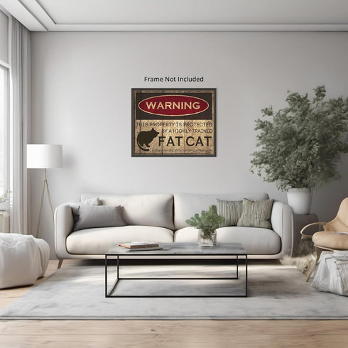 Posterizer 1 pcs-Fat Cat Warning Sign-Funny Poster For Cat Lovers-Art for Animal Lovers-Comedy Art-Gift For Animal Lovers-Living Room Bedroom Deco...