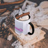 3dRose Letter L Monogrammed on Grey and White Chevron with Pink-Personal Initial Zig Zags Mug, 11 oz, Black...