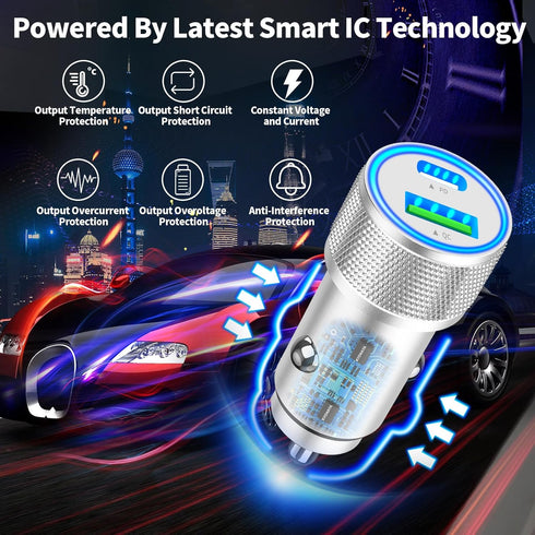?MFi Certified?iPhone 15 Car Charger Fast Charging, KYOHAYA 66W USB-C Dual PD&QC Car Power Cigarette Lighter USB Charger with 2Pack Type-C Cable f...
