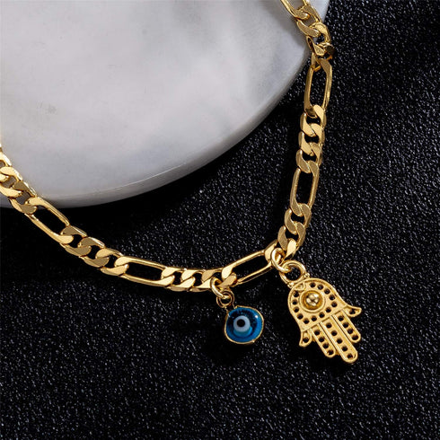 Evil Eye Anklet for Women Teen Girls, Dainty Real 14K Gold/Silver Plated Figaro Chain Evil Eye Hamsa Hand Charm Ankle Bracelets for Women, Minimal...