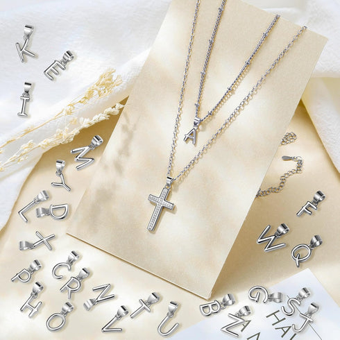 ZENI Dainty Cross Necklaces for Women, White Gold Plated Layered Chain Initial A Pendant Choker Necklace, Cubic Zirconia Cross Christian Faith Jew...