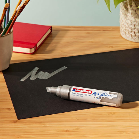 edding 5000 acrylic marker broad - silver - 1 waterproof acrylic paint marker - chisel nib 5-10 mm - acrylic paint pen for drawing on canvas, art ...