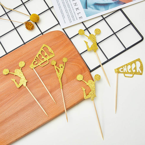 36 Pieces Cheerleader Cupcake Toppers Glitter Cheerleading Gymnastics Cupcake Picks Cheer Team Cake Decorations Gymnast Girl Toothpicks Cake Decor...
