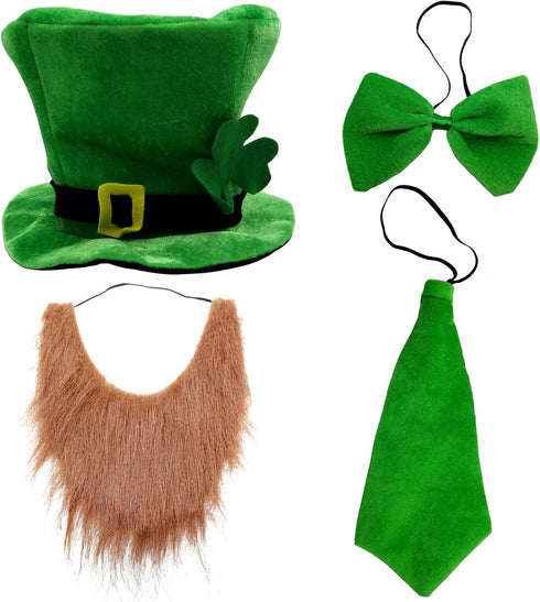 CreepyParty St. Patrick's Day Party Costume Suit Hat, Bow, Bow Tie, Beard, Scarf (Hat, Beard, Tie, Bow tie)...