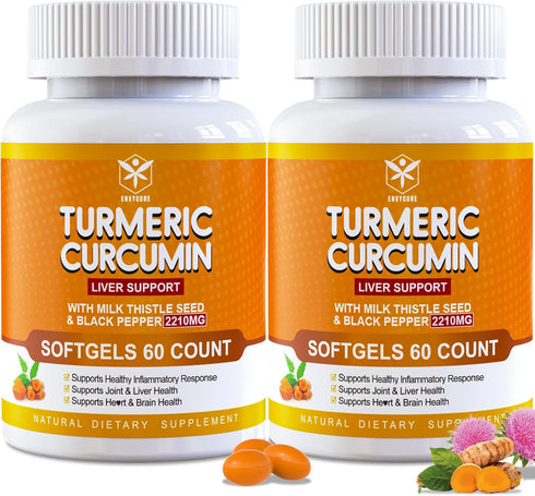 5 in 1 Turmeric Curcumin Softgels 2000mg with Milk Thistle Seed Extract & Black Pepper, Ginger Root - Joint, Immune, Liver Support - 95% Curcumino...