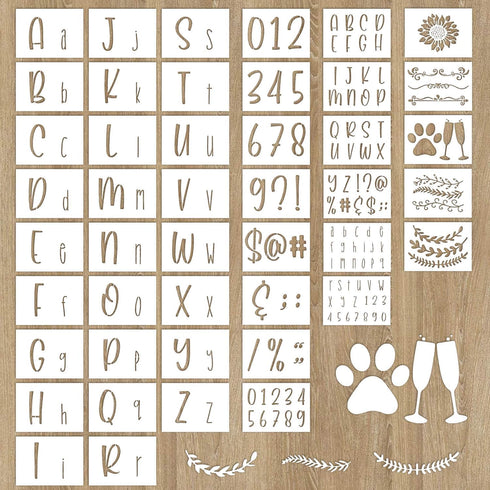 Letter Stencils for Painting on Wood, 45 Pieces Reusable Calligraphy Alphabet Number Stencil Template Kit for Canvas, Arts Crafts, Rock, Wall, Cha...