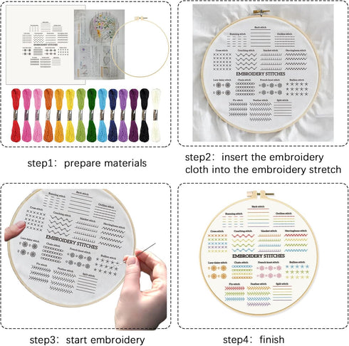 INFUNLY 4 Set Stitches Embroidery Kit for Adults Elephant Cross Stitch Kits for Beginners Stamped Embroidery Kit with Instructions, 2 Embroidery H...