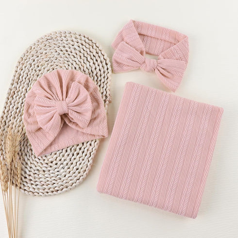 OMUKY Newborn Receiving Blanket Bow Headband and Beanie Set Baby Swaddle Receiving Blankets Baby Boy Girls Nursery Swaddle Wrap(Pink)...