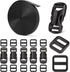 5/8" Buckle and Strap Set: 6 Yards of Thick Nylon Webbing, 6 Pack Quick Side Release Adjustable Plastic Buckles, 12 Tri-Glide Slide Clips, Black (...