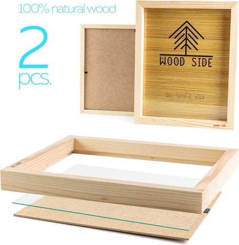 Wooden Picture Frames 8x10 Inch with Real Glass - Set of 2-100% eco Unfinished Wood - Thick Borders - Natural Wood Color for Wall mounting and Tab...