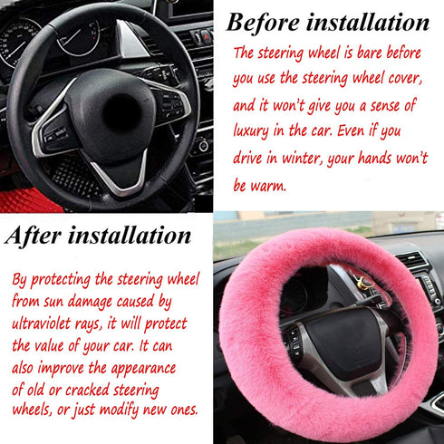 Fluffy Steering Wheel Cover for Women/Girls/Ladies Fuzzy Steering Wheel Cover Winter Warm Faux Wool Plush Car Wheel Cover Furry Steering Wheel Pro...